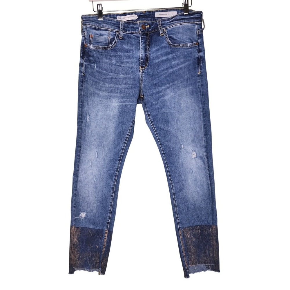 Anthropologie Pilcro Slim Boyfriend Jeans Raw Step Hem Medium Wash Metallic 31